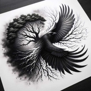 crows-and-ravens tattoo design ideas precise lines fierce represents strength