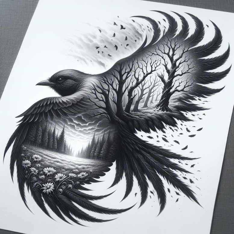 crows-and-ravens tattoo design ideas Realism true skin flying for upper back