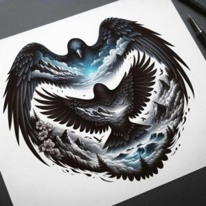 crows-and-ravens tattoo design ideas deep blacks folklore for lower leg