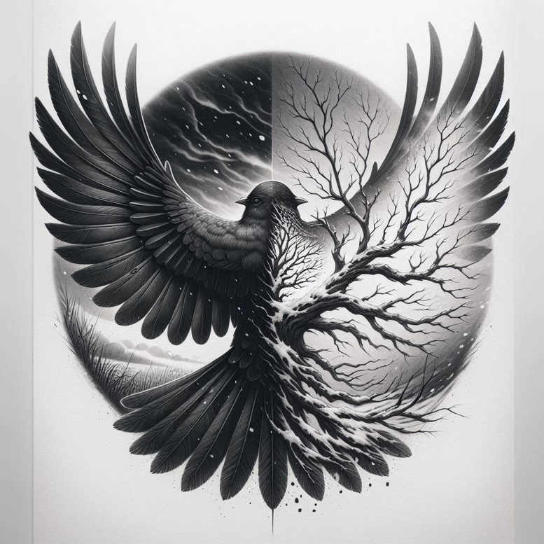 crows-and-ravens tattoo design ideas minimalist naturalistic for side torso