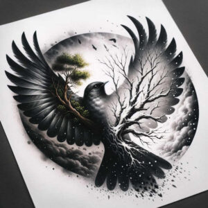 crows-and-ravens tattoo design ideas close-up sharp eyes for forearm