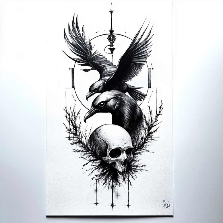 crows-and-ravens tattoo design ideas Surrealism visionary spiritual symbolism stands for endurance