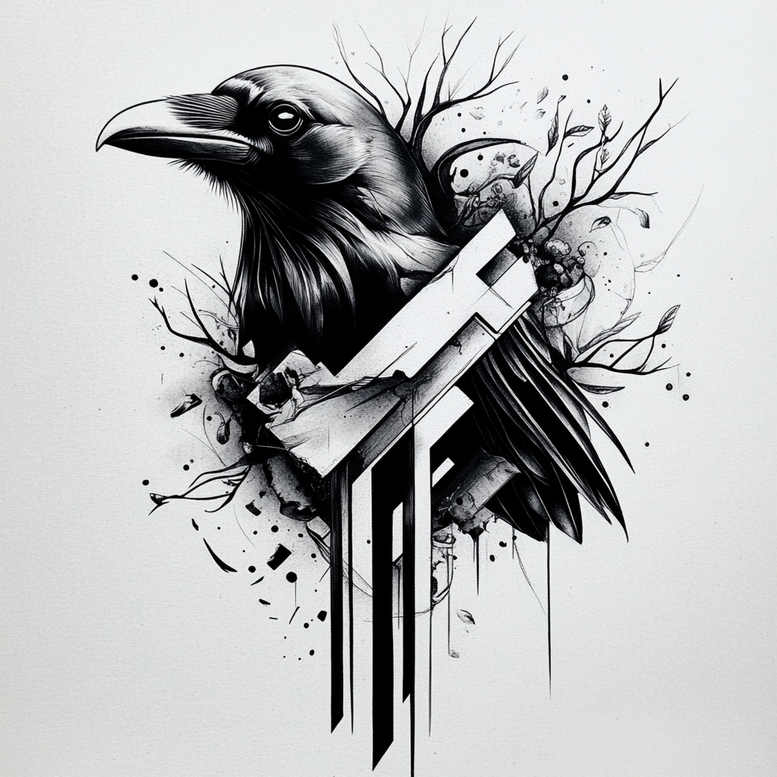 crows-and-ravens tattoo design ideas Realism photographic quality wing span shows perseverance