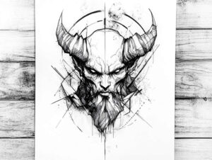 dark-demon – tattoo design ideas free ai generated – realism-dimensional-ink – for-shoulder-blade – Gallery: demons-inkby-ai