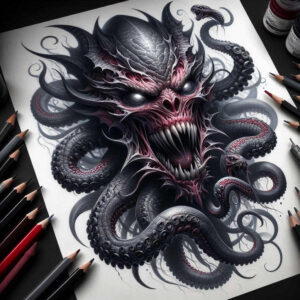 dark-entity – tattoo design ideas free ai generated – neotraditional-clear-lines – for-side-torso – Gallery: demons-inkby-ai