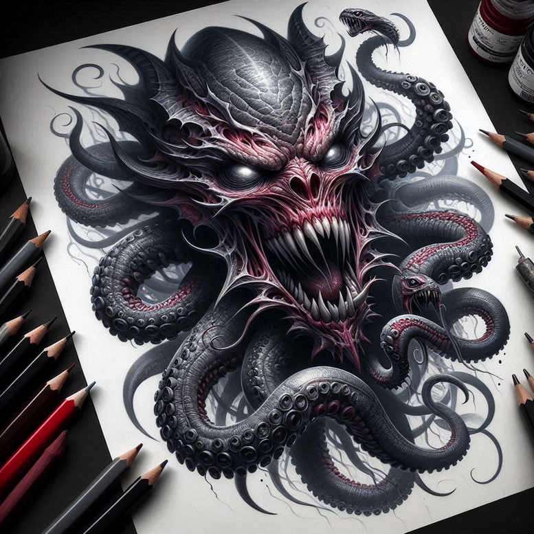 dark-entity – tattoo design ideas free ai generated – neotraditional-clear-lines – for-side-torso – Gallery: demons-inkby-ai