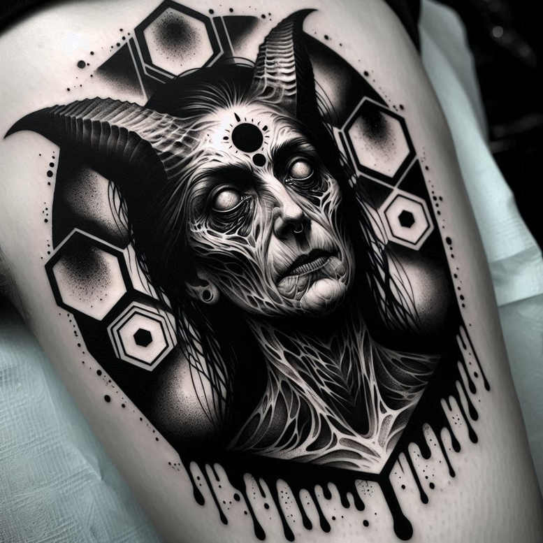 demon-guardian – tattoo design ideas free ai generated – realism-natural-tones – for-upper-back – Gallery: demons-inkby-ai