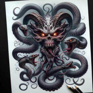 demon-herald – tattoo design ideas free ai generated – neotraditional-modern-classic – for-elbow – Gallery: demons-inkby-ai