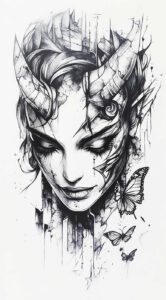 demonic-essence – tattoo design ideas free ai generated – realism-detail-accuracy – for-back-of-neck – Gallery: demons-inkby-ai