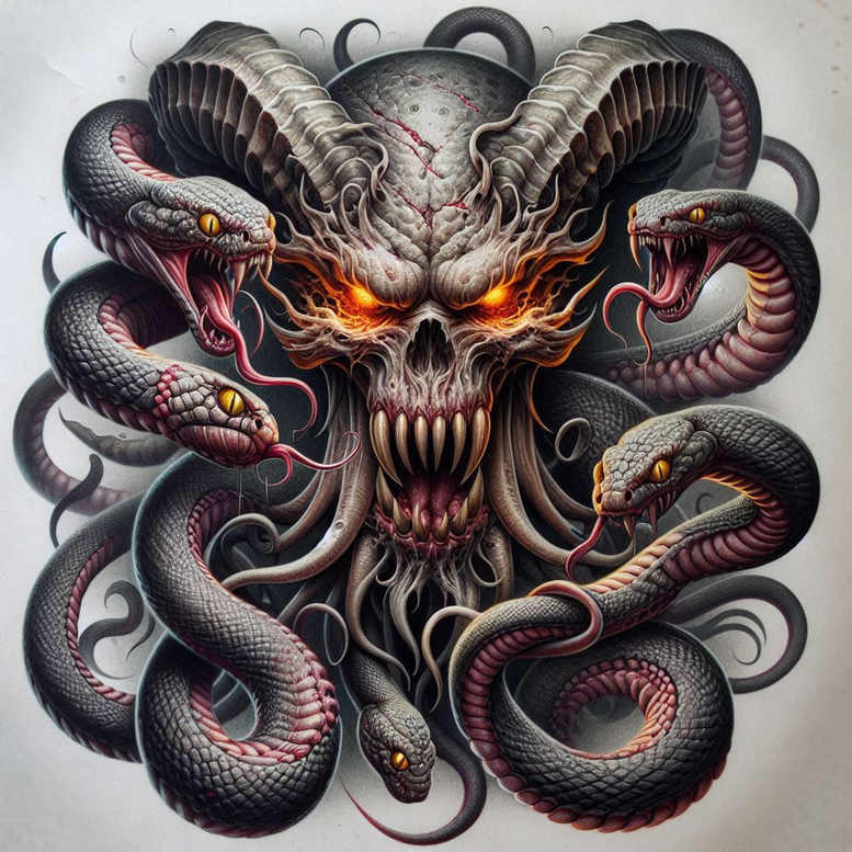 hell-demon – tattoo design ideas free ai generated – surrealism-dynamic-shapes – for-fingers – Gallery: demons-inkby-ai