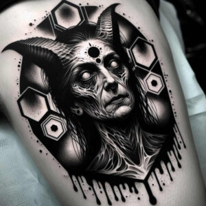 demons tattoo design ideas Neotraditional balanced tones clawed for scapula