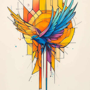dove-with-feather – tattoo design ideas free ai generated – neotraditional-sharp-edges – for-shin – Gallery: doves-inkby-ai