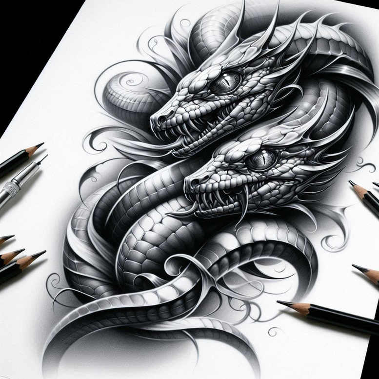 dragon-figure – tattoo design ideas free ai generated – strange-laughter – for-lower-chest – Gallery: dragons-inkby-ai
