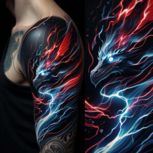 dragon-flame – tattoo design ideas free ai generated – mystic-darkness – for-lower-arm – Gallery: dragons-inkby-ai