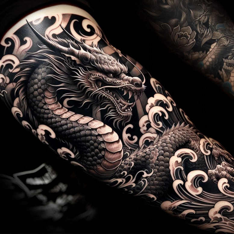 dragon-smoke – tattoo design ideas free ai generated – macabre – for-nape – Gallery: dragons-inkby-ai