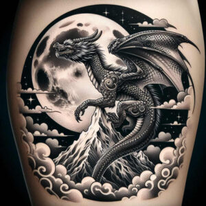 dragon-spirit-animal – tattoo design ideas free ai generated – midnight – for-behind-ear – Gallery: dragons-inkby-ai