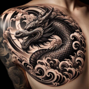 fire-dragon – tattoo design ideas free ai generated – bleeding – for-shoulder – Gallery: dragons-inkby-ai