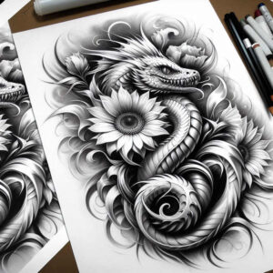 oriental-dragon – tattoo design ideas free ai generated – dripping – for-full-back – Gallery: dragons-inkby-ai