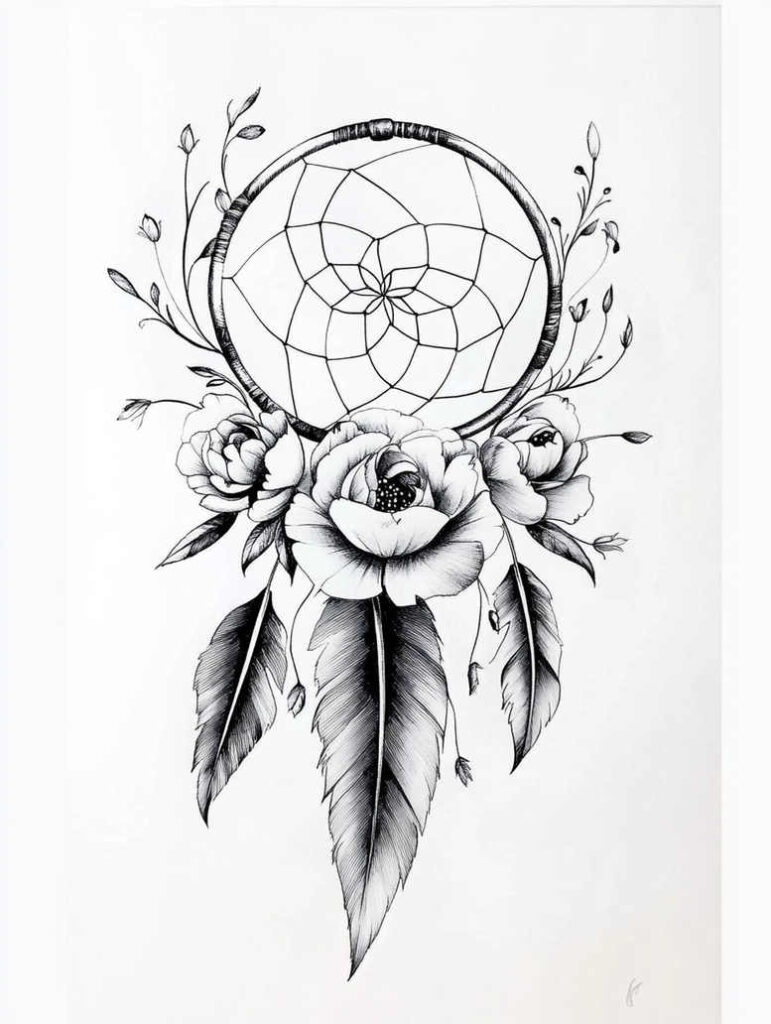 boho-dreamcatcher – tattoo design ideas free ai generated – realism-natural-luminosity – for-back-of-neck – Gallery: dreamcatchers-inkby-ai