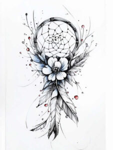 dreamcatcher-and-feathers – tattoo design ideas free ai generated – neotraditional-clear-lines – for-back – Gallery: dreamcatchers-inkby-ai