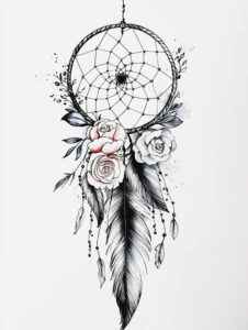 dreamcatcher-and-flowers – tattoo design ideas free ai generated – realism-clean-background – for-upper-shoulder – Gallery: dreamcatchers-inkby-ai