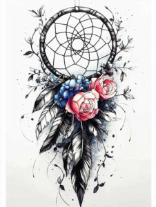dreamcatcher-with-feathers – tattoo design ideas free ai generated – surrealism-imperfect-symmetry – for-collarbone – Gallery: dreamcatchers-inkby-ai