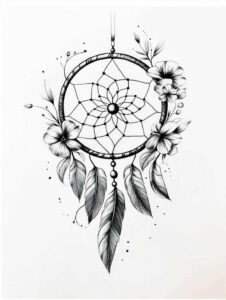 dreamcatcher-with-wave – tattoo design ideas free ai generated – neotraditional-clean-fill – for-stomach – Gallery: dreamcatchers-inkby-ai