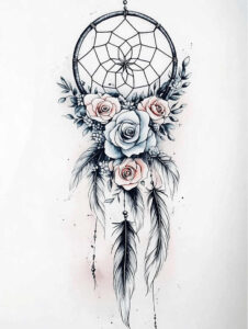 minimalist-dreamcatcher-tattoo – tattoo design ideas free ai generated – surrealism-ethereal-glow – for-upper-thigh – Gallery: dreamcatchers-inkby-ai