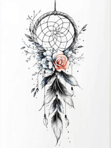 mystical-dreamcatcher – tattoo design ideas free ai generated – neotraditional-layered-fill – for-sternum – Gallery: dreamcatchers-inkby-ai