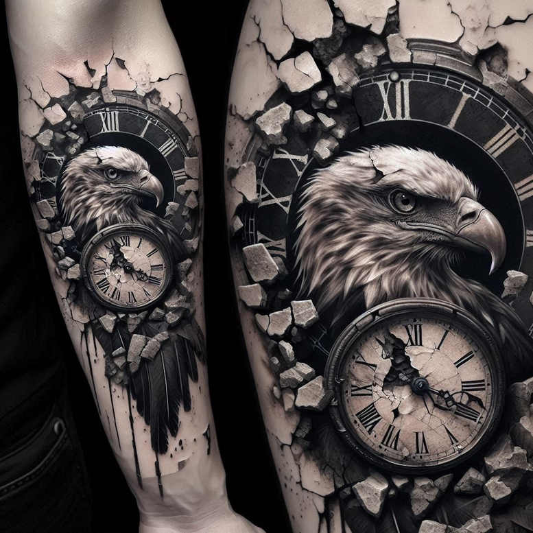 battle-eagle – tattoo design ideas free ai generated – surrealism-shadow-play – for-nape – Gallery: eagles-inkby-ai