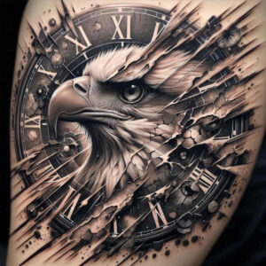 crowned-eagle – tattoo design ideas free ai generated – realism-realistic-dimension – for-abdomen – Gallery: eagles-inkby-ai