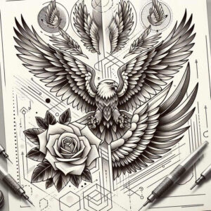 eagle-and-light – tattoo design ideas free ai generated – neotraditional-layered-fill – for-stomach – Gallery: eagles-inkby-ai