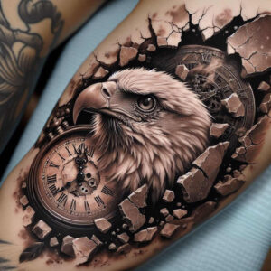 eagle-and-shadow – tattoo design ideas free ai generated – realism-gradient-tones – for-back-of-neck – Gallery: eagles-inkby-ai