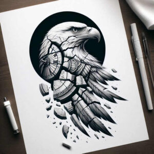 eagle-in-flight – tattoo design ideas free ai generated – surrealism-morphic-transformation – for-side – Gallery: eagles-inkby-ai
