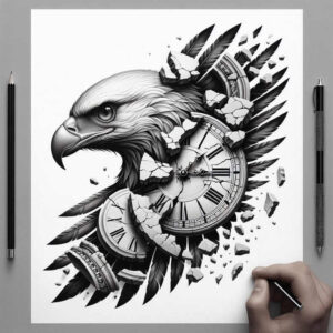 eagle-with-claws – tattoo design ideas free ai generated – surrealism-visionary – for-stomach – Gallery: eagles-inkby-ai