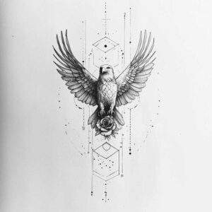 eagle-with-grace – tattoo design ideas free ai generated – realism-smooth-blackwork – for-collarbone – Gallery: eagles-inkby-ai