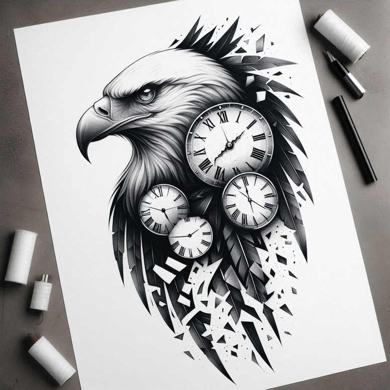 eagle-with-leaves – tattoo design ideas free ai generated – realism-detailed-rendering – for-fingers – Gallery: eagles-inkby-ai