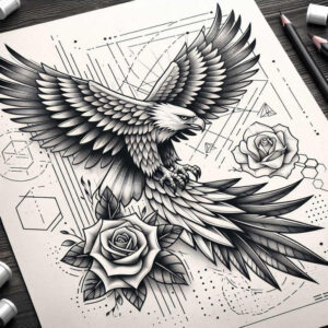 eagle-with-lightning – tattoo design ideas free ai generated – neotraditional-artful-color – for-forearm – Gallery: eagles-inkby-ai