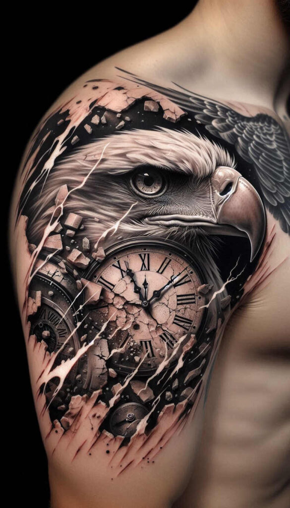 eagle-with-lightning – tattoo design ideas free ai generated – neotraditional-clean-fill – for-wrist-side – Gallery: eagles-inkby-ai