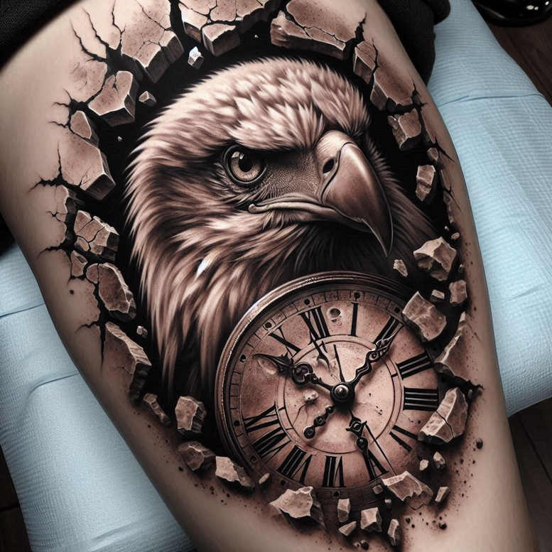 eagle-with-lines – tattoo design ideas free ai generated – surrealism-symbolic-motifs – for-side – Gallery: eagles-inkby-ai