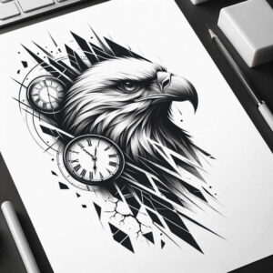 mystical-eagle – tattoo design ideas free ai generated – surrealism-fragmentation – for-side-torso – Gallery: eagles-inkby-ai