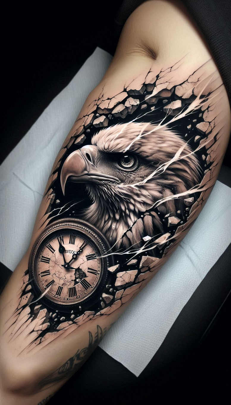 eagles tattoo design ideas Surrealism symbolic bold outlines resilience and power