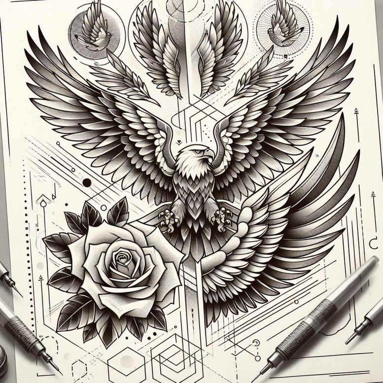eagles tattoo design ideas Surrealism phantasm detailed feathers embodying resilience