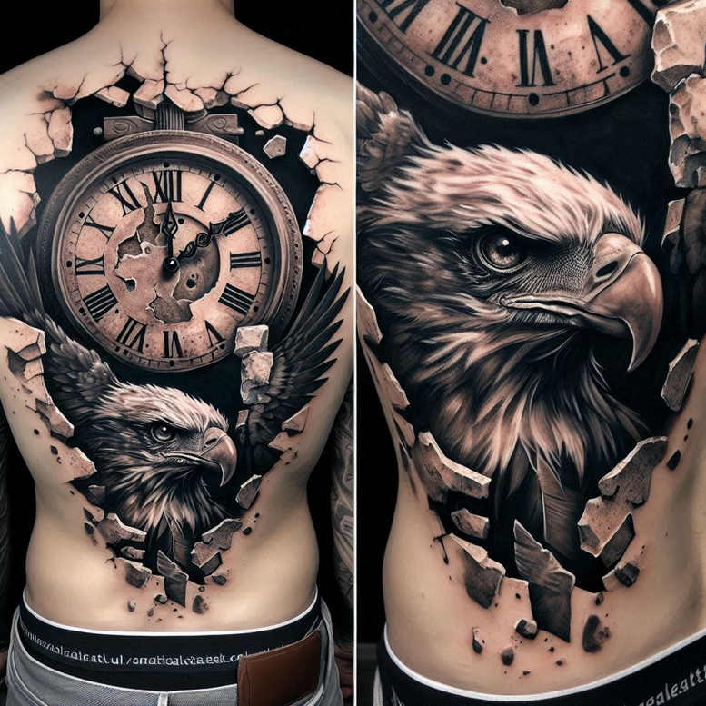 eagles tattoo design ideas Surrealism melting forms soaring silhouette for back of neck