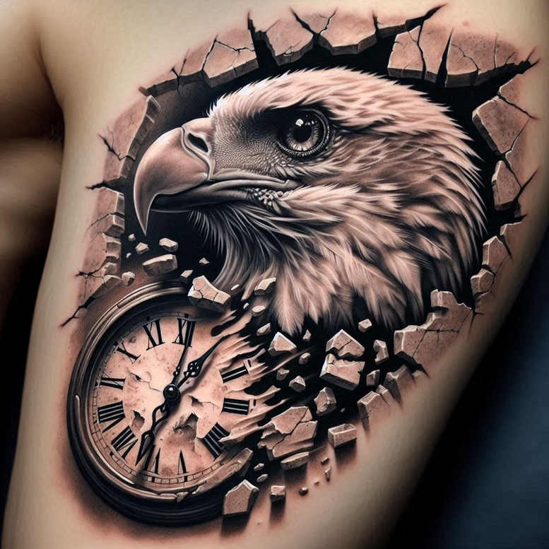 warrior-eagle – tattoo design ideas free ai generated – neotraditional-smooth-gradients – for-upper-thigh – Gallery: eagles-inkby-ai
