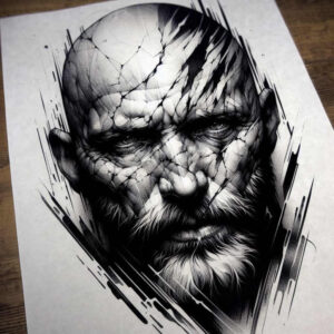 abstract-face – tattoo design ideas free ai generated – neotraditional-clean-fill – for-lower-back – Gallery: faces-inkby-ai