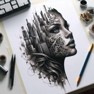 abstract-face – tattoo design ideas free ai generated – neotraditional-color-overlays – for-thigh – Gallery: faces-inkby-ai