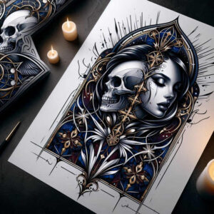 abstract-face – tattoo design ideas free ai generated – neotraditional-soft-shadows – for-elbow – Gallery: faces-inkby-ai