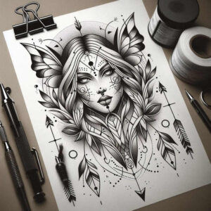 abstract-face – tattoo design ideas free ai generated – surrealism-bizarre – for-lower-leg – Gallery: faces-inkby-ai