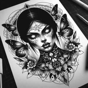 abstract-face – tattoo design ideas free ai generated – surrealism-dynamic-shapes – for-wrist-side – Gallery: faces-inkby-ai